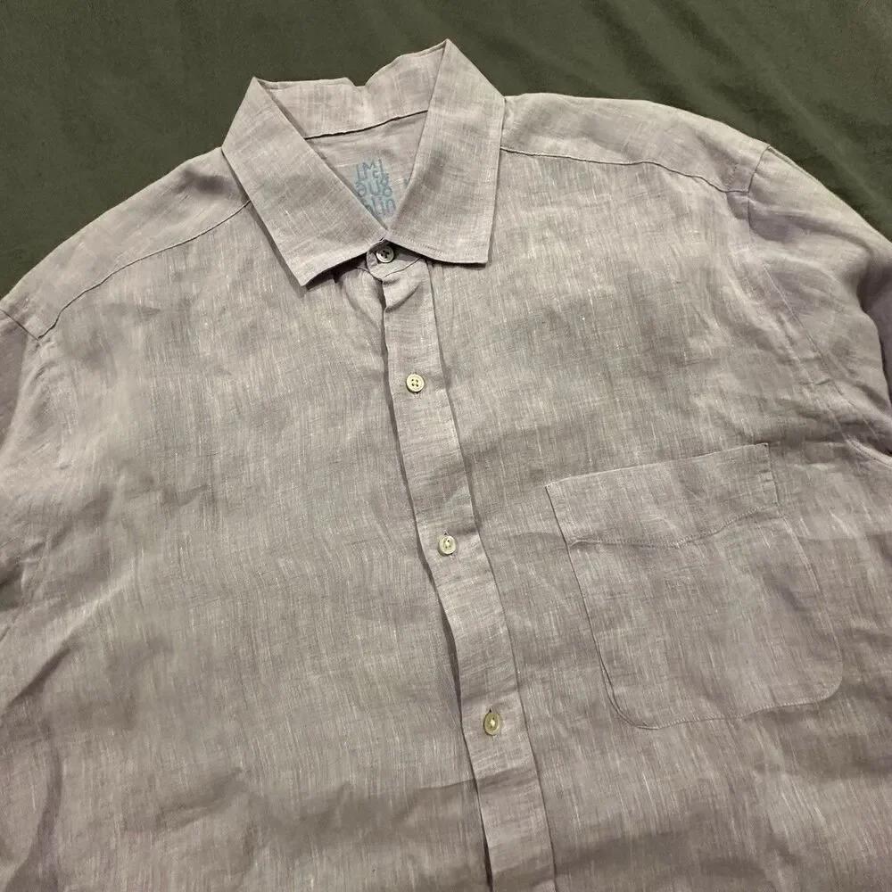 J Mclaughlin Shirt Mens M Button Up 100% Linen Beach Summer Dress Casual Purple
